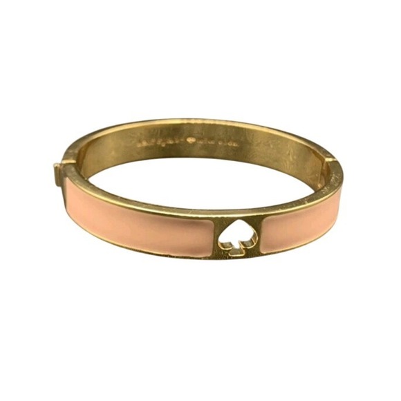 Kate Spade New York Gold‎ Pink Enamel Spade Hinged Bangle Bracelet With Bag - Picture 2 of 8